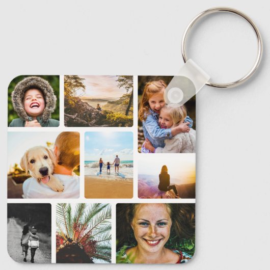 Doppelseitiger 18 Foto Collage White Metal Schlüss Schlüsselanhänger (Rückseite)