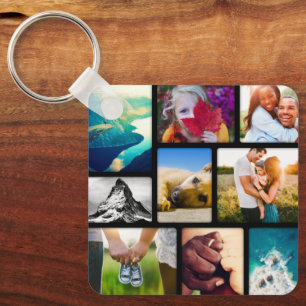 Doppelseitiger 9 Foto Collage Black Metal Schlüss Schlüsselanhänger