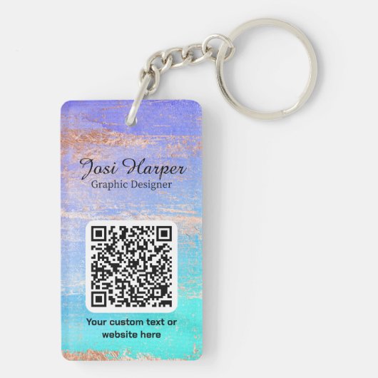 Doppelseitiger Gold-Aquamariner Lila Acryl-QR-Code Schlüsselanhänger (Rückseite)