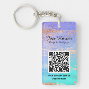 Doppelseitiger Gold-Aquamariner Lila Acryl-QR-Code Schlüsselanhänger