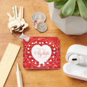 Doppelseitiger KorallenGlitzer Weißes Herz Schlüsselanhänger