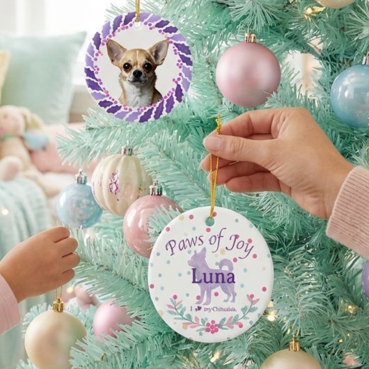 Doppelseitiger, maßgeschneiderter lila Chihuahua Keramik Ornament