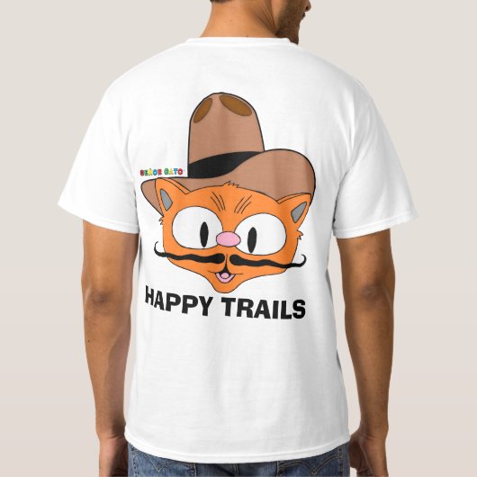 Doppelseitiger PAPPY TRAILS Cartoon Mustache Cat T-Shirt (Rückseite)