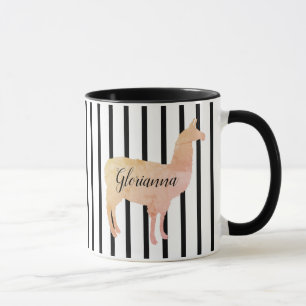 Doppelseitiger Streifen Pink Llama Monogramm Tasse