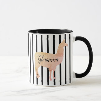 Doppelseitiger Streifen Pink Llama Monogramm Tasse