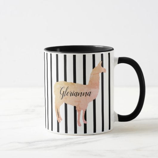 Doppelseitiger Streifen Pink Llama Monogramm Tasse (Rechts)