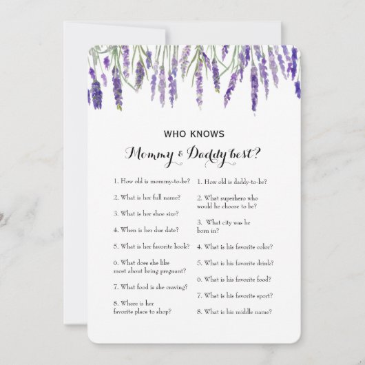 Doppelseitiges 2-Baby-Duschspiel - Ratschlag | Wer Einladung (Vorderseite)