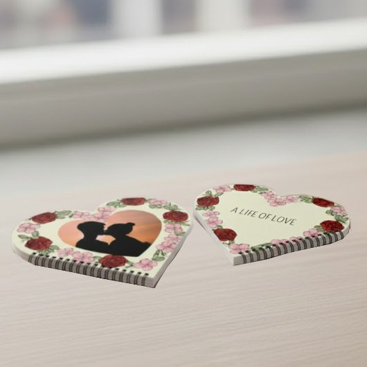 Doppelseitiges Blumenherz mit individuellem Foto u Notizblock