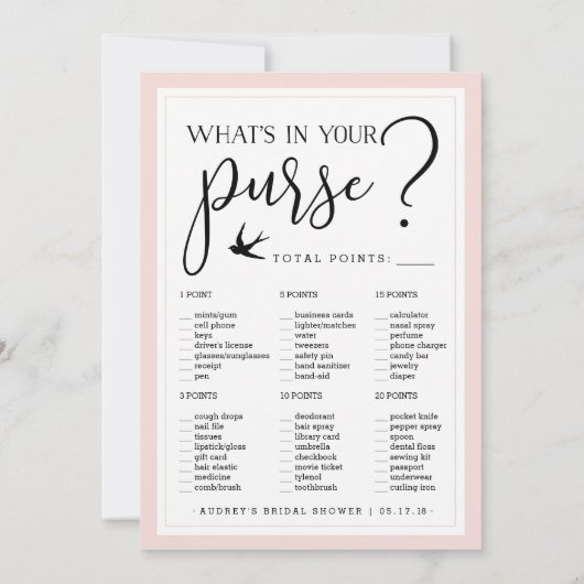 Doppelseitiges Brautparty Bingo und Purse Game (Rückseite)