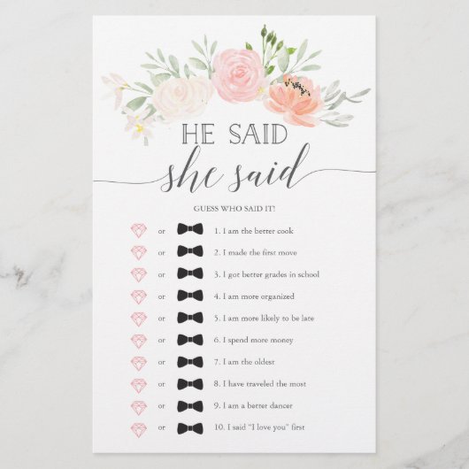 Doppelseitiges Brautparty-Spiel Pastellblüte (Vorderseite)