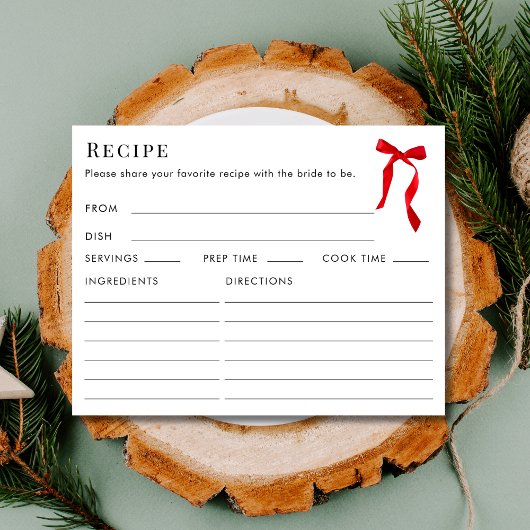 Doppelseitiges, elegantes Red Bow Recipe Brautpart Begleitkarte