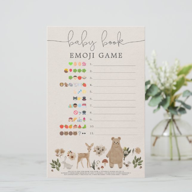 Doppelseitiges Emoji Baby Shower Game Boho Woodlan (Stehend Vorderseite)