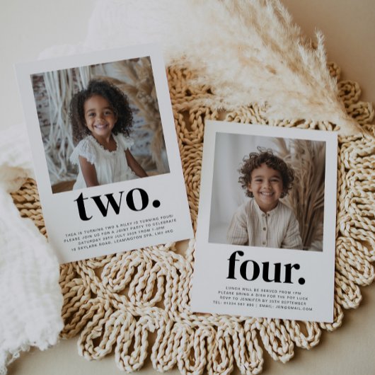 Doppelseitiges Foto Geburtstag - Junge Mädchen Einladung