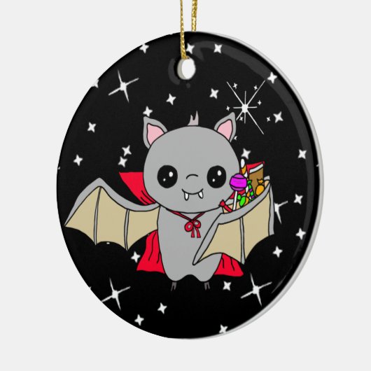 Doppelseitiges Halloween-Fledermäuse und Trick ode Keramik Ornament (Links)