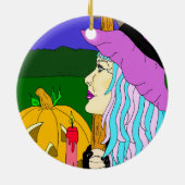 Doppelseitiges Halloween-Hexen-Sake Keramik Ornament (Hinten)