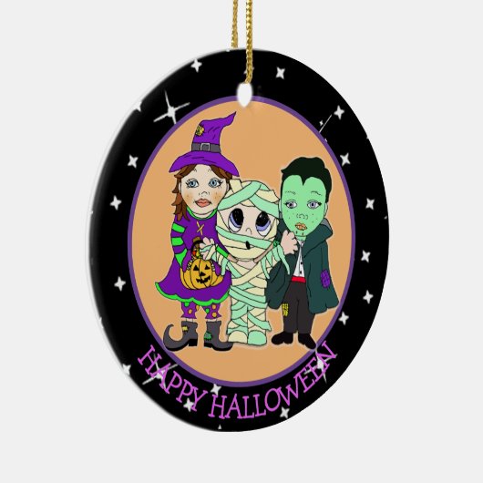 Doppelseitiges Halloween-Kind und Fledermäuse Keep Keramik Ornament (Rechts)