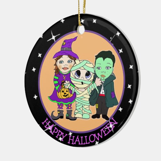 Doppelseitiges Halloween-Kind und Fledermäuse Keep Keramik Ornament (Links)
