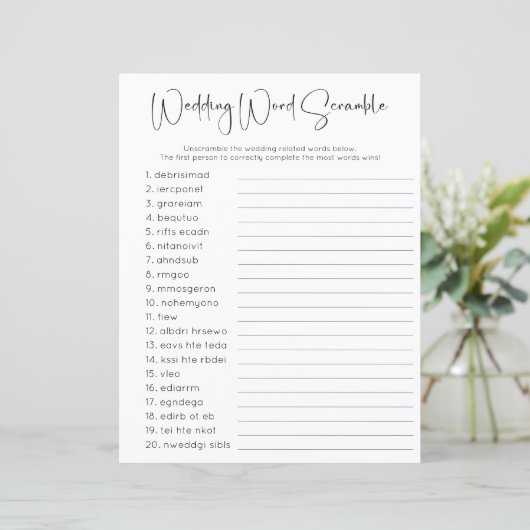 Doppelseitiges Hochzeitswortsuchspiel (Stehend Vorderseite)