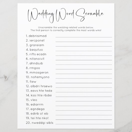 Doppelseitiges Hochzeitswortsuchspiel (Vorderseite)