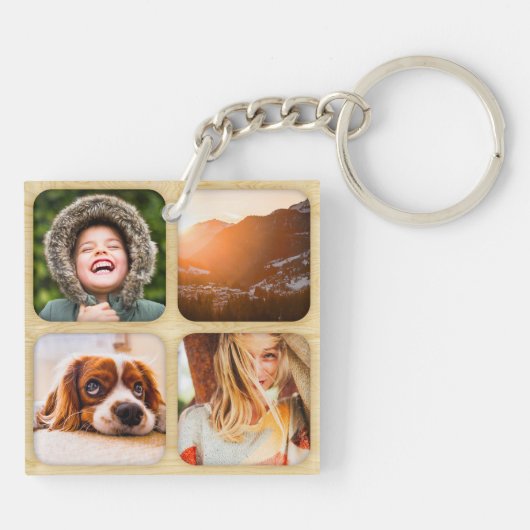 Doppelseitiges Holzgitter mit 8 Fotomodellentchen Schlüsselanhänger (Rückseite)