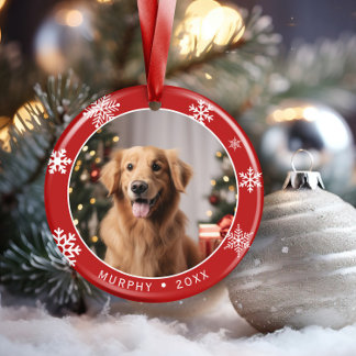 Doppelseitiges Hunde-Foto-Andenken-Weihnachtsbauma Keramik Ornament