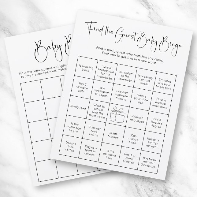 Doppelseitiges, modernes Baby-Dusche Bingo-Spiel (Von Creator hochgeladen)