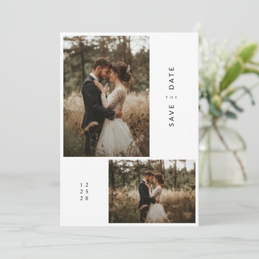 Doppelseitiges rustikales Foto Hochzeit speichern Einladung (Stehend Vorderseite)