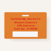 Doppelseitiges Schulbibliothekar-ID-Abzeichen Ausweis (Rückseite)