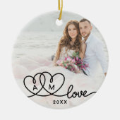 Doppelseitiges Zwei-Foto-Script-Liebe Keramik Ornament (Vorne)