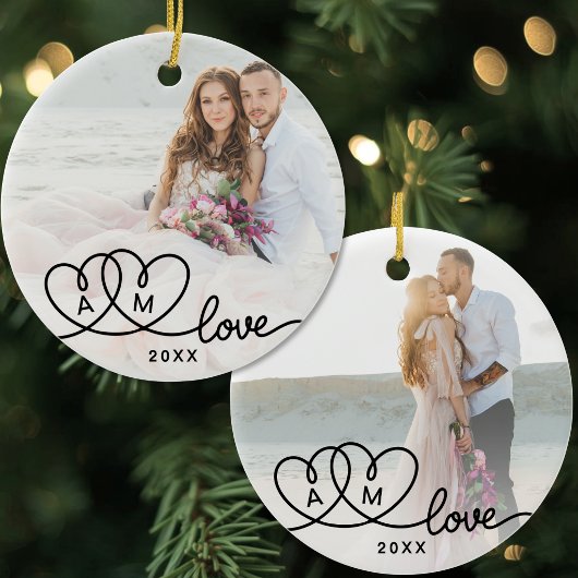 Doppelseitiges Zwei-Foto-Script-Liebe Keramik Ornament