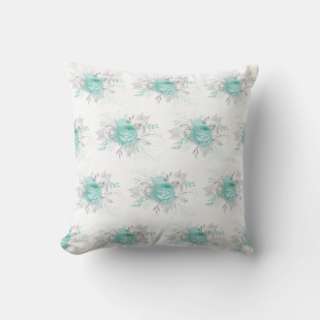 DOPPELSICHTHAMPTONS AQUA FLORAL CUSHION KISSEN (Vorderseite)