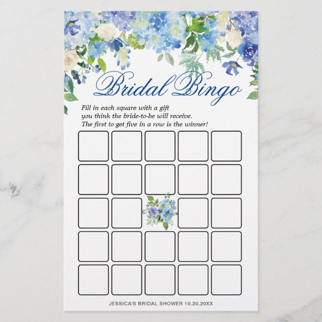 DOPPELSIDED Blue Hydrangea Brautparty Game (Vorderseite)