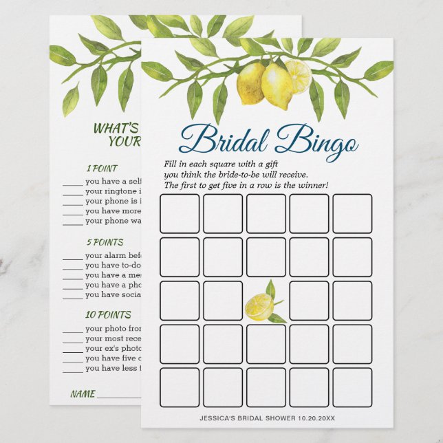 DOPPELSIDED Lemon & Greenery Brautparty Game (Vorne/Hinten)