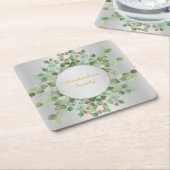 DOPPELSILBER-EUCALYPTUS-BRANCHENSCHNEIBE RECHTECKIGER PAPPUNTERSETZER (angewinkelt)