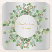 DOPPELSILBER-EUCALYPTUS-BRANCHENSCHNEIBE RECHTECKIGER PAPPUNTERSETZER (Vorderseite)