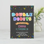 Doppelstellige 10. Geburtstagskarte Einladung (Stehend Vorderseite)