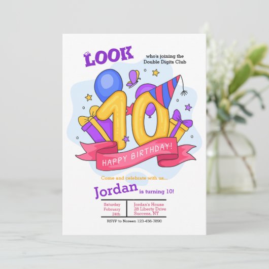 Doppelstellige Geburtstagseinladung Einladung (Stehend Vorderseite)