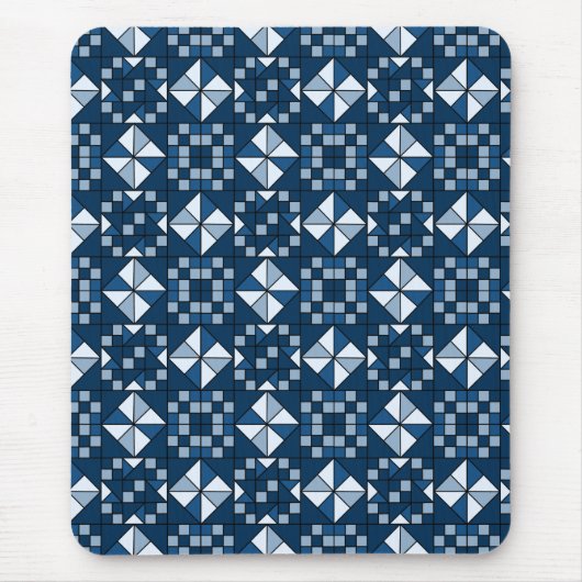 Doppelsternkettenschattierungen von blauem Quilt Mousepad (Vorne)