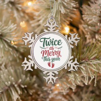 Doppelt so fröhlich in diesem Jahr Weihnachten Zwi Schneeflocken Zinn-Ornament