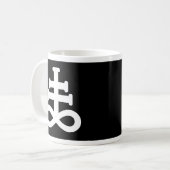 Doppelt-Weiß auf schwarzer Brimstone-Symbol-Tasse Kaffeetasse (Vorderseite Links)