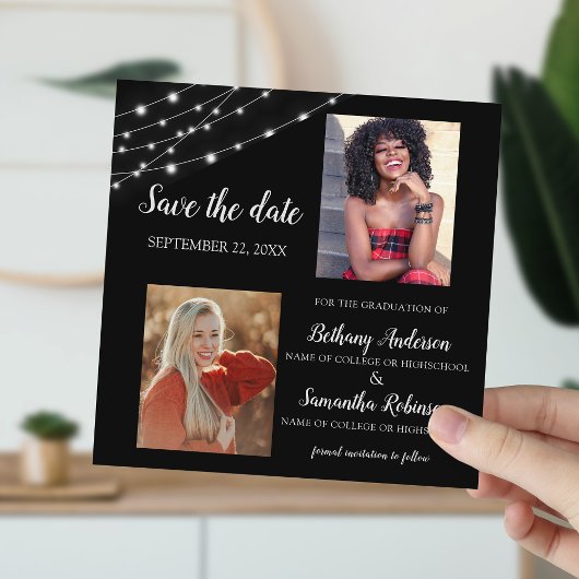 Doppelte Abschlussfeier 2-Foto-Graduation Save The Date