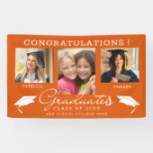 Doppelte Abschlussfeier 3 Foto-Collage Orange und Banner (Horizontal)