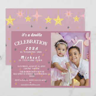 Doppelte den Spaß! Joint Sibling Birthday Bash Einladung