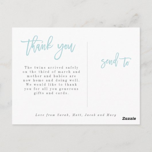 Doppelte der fröhlichen doppelten Geburtsankündigu Postkarte (Rückseite)