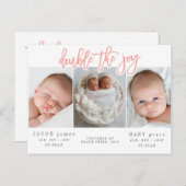 Doppelte der fröhlichen doppelten Geburtsankündigu Postkarte (Vorne/Hinten)