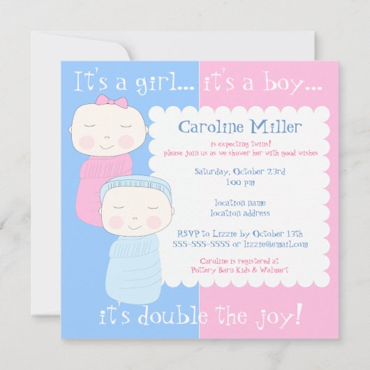 Doppelte die Freude!  Einladung zur Dusche von Zwi (Rückseite)