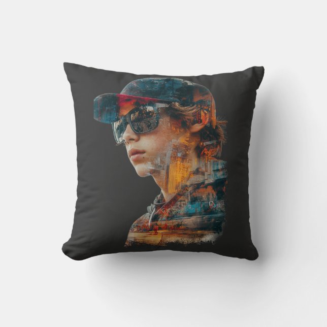 Doppelte Exposition der städtischen Lebensräume Kissen (Vorderseite)