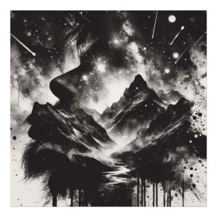 Doppelte Exposition Menschenprofil mit Berglandsch Fotodruck