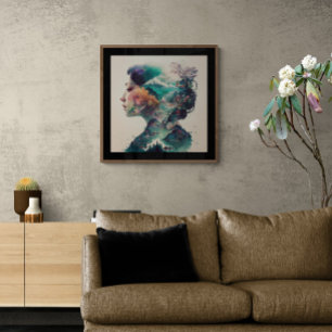 Doppelte Exposition von Frauen & Landschaft Kunst Poster