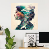 Doppelte Exposition von Frauen & Landschaft Kunst Poster (Heimbüro)